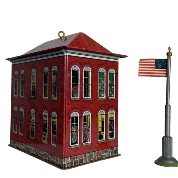 Hallmark Vintage Schoolhouse Patriotic Flag Keepsake Ornament Metal Christmas - Picture 5 of 15